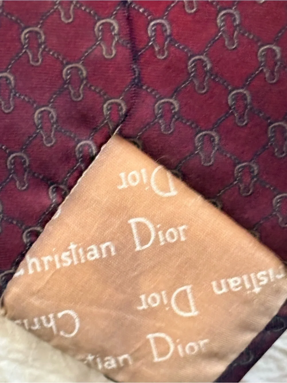 Dior Men's Burgundy Patterned Silk Tie